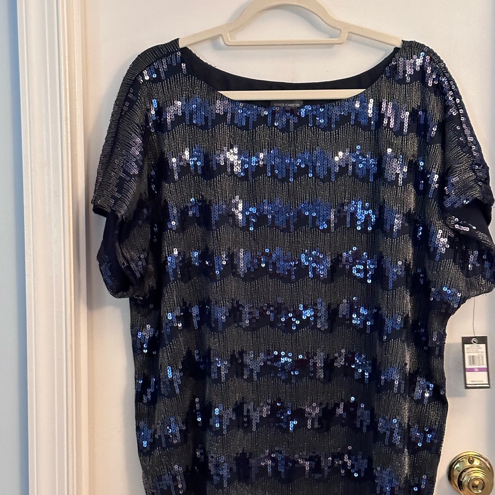 Sequined top navy blue
